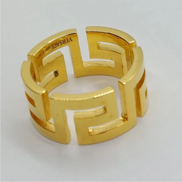 NWT VERSACE La Greca Golden Metal Ring